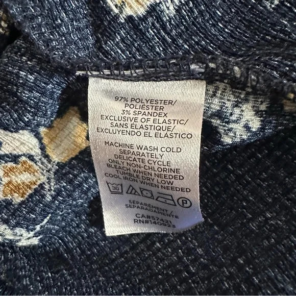 Loft Outlet Navy Blue Smocked Waistband Yellow Floral Print Blouse Size L - Picture 9 of 9